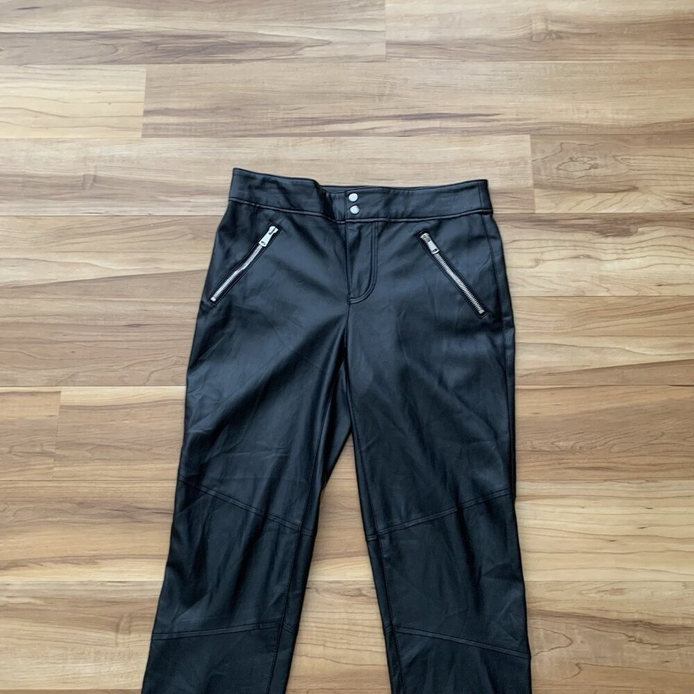 Zara The Biker Faux Leather Ankle Zip Pants Size 4 Pockets - Picture 3 of 10
